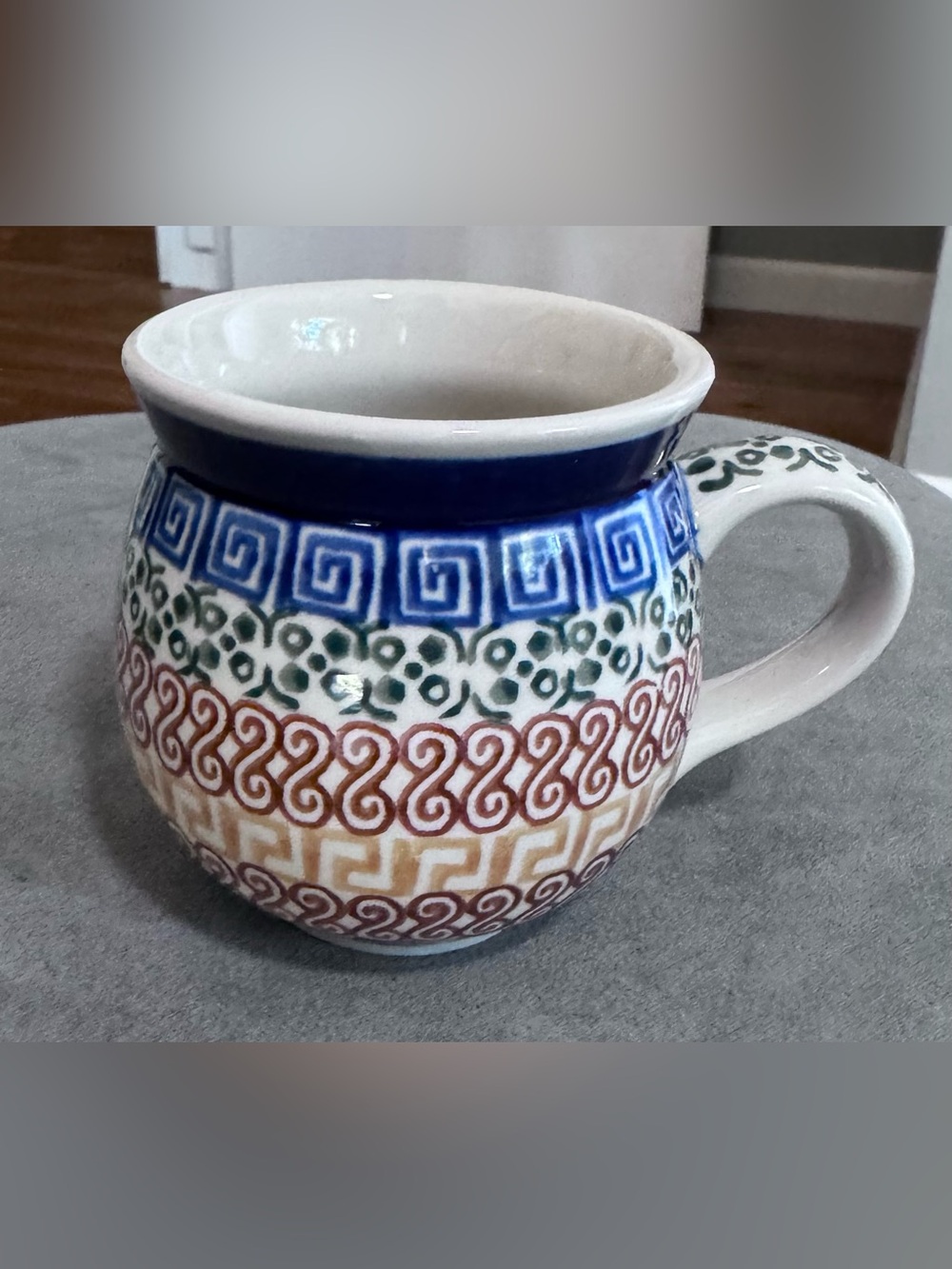 Handmade Blue Rose Polish Pottery “Athena” Bubble Mug with Autumn Pattern